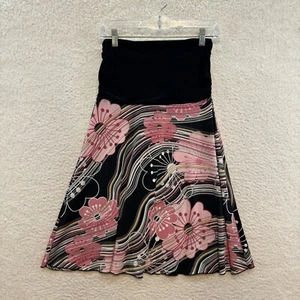 Y2K Vintage Midi Skirt XS 0 Black Pink Floral Slinky Stretch Boho Fairy Grunge - Picture 1 of 7