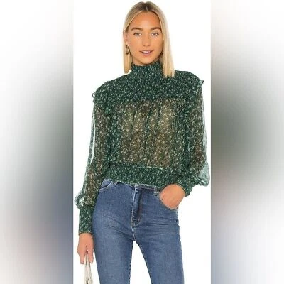 Top Free People Mujer Roma Pequeño Verde Ditsy Floral Victoriano Royalcore Transparente Foto 1 de 4