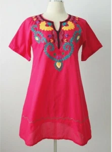 Damen Mini Rosa Kleid, Bauern Baumwollkleid - Bild 1 von 5