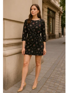 Lake Studio Blumen Jacquard Wickel Mini Kleid schwarz Neu mit Etikett 3/4 Ärmel Größe 8 Ukraine - Bild 1 von 8