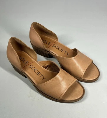 Zapatos de cuero Sole Society Sefia para mujer 7,5 beige tacón apilable sin cordones punta abierta Foto 1 de 4