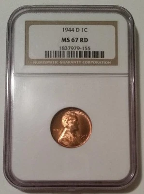 1944 D Lincoln Wheat Cent MS67 RED NGC - Image 1 of 2