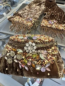 VTG Mary Frances Beaded Silk Velvet Bag  Velvet Crossbody Scarf Set Purse Lot - Picture 1 of 18