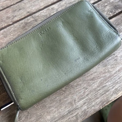 Rolfs Zip Around Carteira Clutch Couro Genuíno Zíper Duplo Organizador Verde - Imagem 1 de 4