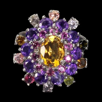 925 Sterling Silver Ring Oval Citrine 9x7mm Amethyst Tourmaline Gemstone Size 9 Foto 1 de 4