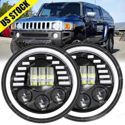 Par de faros LED redondos de 7 pulgadas DRL de haz alto bajo para Hummer H2 2003-2009 DOT Foto 1 de 4