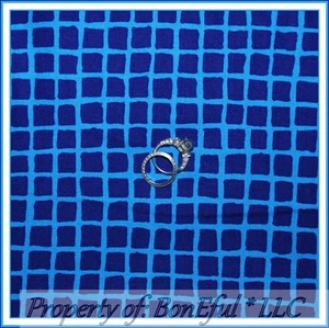 BonEful FABRIC FQ Cotton Quilt Blue Block Check Stripe S Calico Holiday Boy Girl - Picture 1 of 7
