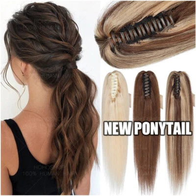 REAL THIICK Claw Ponytail Wrap Around Clip In On 100% Remy Human Hair Extensions - Image 1 of 4