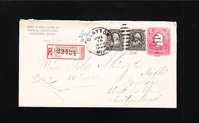 Slayton MN Registered 1906 Bureau 2 x 8c NY Registry Switzerland Cover 2c PSE 2t - Image 1 of 4