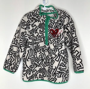 H&M Keith Haring Kids 5/6 Embroidered zip-top fleece sweatshirt Black White - Picture 1 of 5