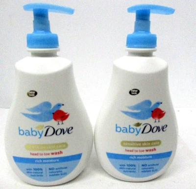 2 biberones Dove 400 ml cada bebé rico en humedad hipoalergénico lavado de pies a cabeza Foto 1 de 4