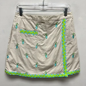 VTG Lilly Pulitzer Tan Embroidered Back Zip Golf Bag & Clubs Stretch Skort 4 - Picture 1 of 12