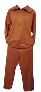 Prinbara Womens Ladies 2 Pc Burnt Orange Sweatshirt Wide Leg Sweatpants Sz Large - Picture 1 of 17