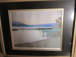 Original Watercolor Of Sunset Over Selkirks Lake & Rockies B.C 10x8 Signed - Picture 1 of 8