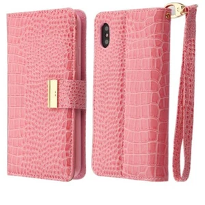 For iPhone XS Max Pink Leather Wallet Case Cover Flip Stand Embossed Clip Holder - Picture 1 of 8