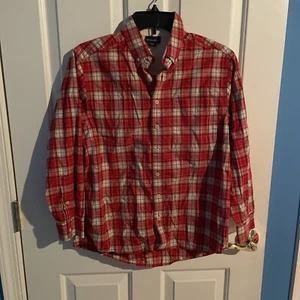 Boys Red Plaid Long sleeve Button Shirt Genuine Blues Size 12 Gently Used - Picture 1 of 2