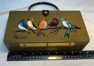1960s Enid Collins Original Wood Box Purse by Collins of Texas Hand Painted Bird - Picture 1 of 5