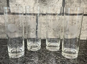 4 Vintage Etched Rose Hand Blown Glass Tom Collins Glasses Platinum Trim Elegant - Picture 1 of 8