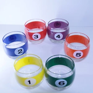 🎱Set Completo - 6 Bicchieri Vintage MCM Lowball Bar Biliardo Piscina Palla Cera Roly Poly - Foto 1 di 5