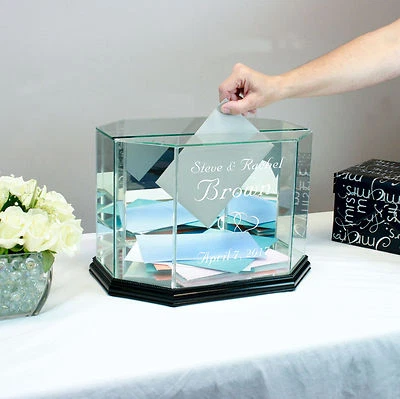 Personalized Glass Wedding Card Box Money Card Box - Free Engraving - Image 1 of 2