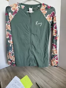 Roxy Langarm-Schwimmoberteil mit Reißverschluss Wm Gr. US M/8 grün mit Blumenärmeln Rash Guard - Bild 1 von 6