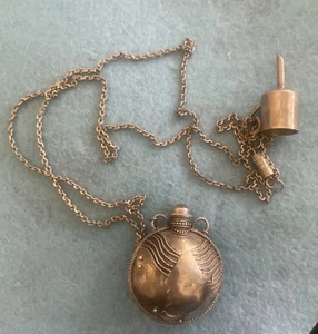 VINTAGE MEXICO? STERLING PERFUME AND CRYSTAL HOLDER WITH CHAIN AND FUNNEL UNIQUE - Picture 1 of 5