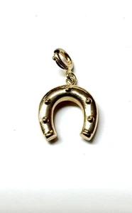 14K Yellow Gold Hollow Horseshoe Clip On Charm - Picture 1 of 4