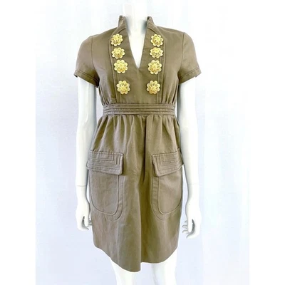 Manoush Military Dress, Khaki Floral Details, Utility Dress, French Designer, 36 - Bild 1 von 4