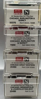 N Scale Micro Trains 3-40’ box car 20466, 20486 & 73050 1-50’ box car 32370 New  - Image 1 of 4