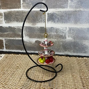 Three Tier Dessert Stand Christmas Tree Ornament Bakery, Miniature Pink & Gold  - Picture 1 of 13