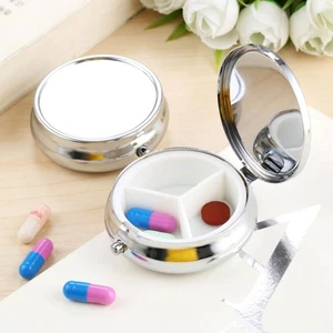 Silver Round 3 Grids Daily Pill Box Organizer Medicine Jewelrys Storage Case - Picture 1 of 8