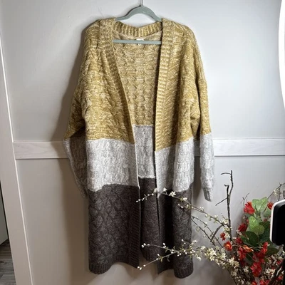 World Market OS кабель трикотажа длинный кардиган Duster желтый серый и коричневый. - Изображение 1 из 4