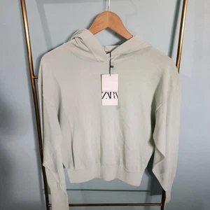 Zara Hoodie Women’s Size Small Pullover Sweater Sage Green Polyamide Comfy NWT - Picture 1 of 9