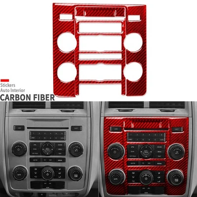 Cubierta de panel de CD de CA para consola central de fibra de carbono roja 4 piezas para Ford Escape 2008-2012 Foto 1 de 4