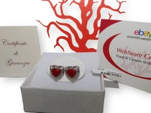 Orecchini per Donna con Corallo rosso di Argento da 925 pietra a CuorI P in Oro - Picture 1 of 3