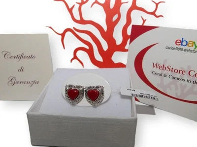 Orecchini per Donna con Corallo rosso di Argento da 925 pietra a CuorI P in Oro - Immagine 1 di 3