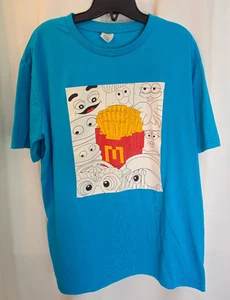 McDonald's Cartoon Eyes French Fry Shirt Blue Adult XL Fast Food Graphic Tee Uni - Picture 1 of 7