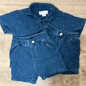 Zara Boys Size 4 Blue Linen Muslin Shirt lightweight short sleeve and Shorts (2) - Picture 1 of 9