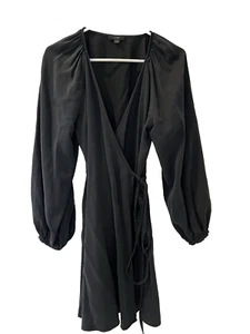 Abito avvolgente J Crew taglia small mini manica lunga BG466 nero - Foto 1 di 9