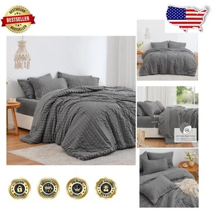 Lightweight Twin XL Bedding Set with Seersucker Comforter and Sheets - 5 Pieces - Picture 1 of 9