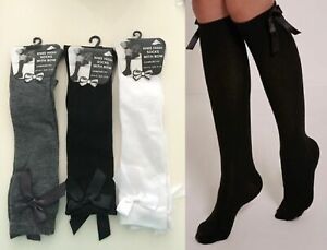 1,3,6 PAIRS GIRLS COTTON KNEE HIGH WITH BOW CHILDREN KIDS SCHOOL SOCKS ALL SIZES