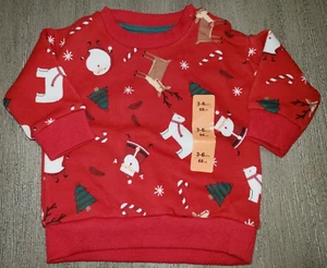 boys girls NEW NWT red CHRISTMAS SWEATSHIRT TOP santa snowman 3-6 MONTH trees @@ - Picture 1 of 1