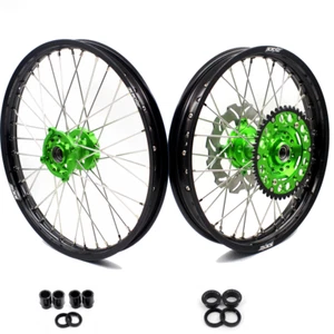 Llantas CNC KKE 21/18" para Kawasaki KX250F KX450F 2006-2018 discos bujes verdes - Imagen 1 de 10
