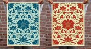 Obey Deco Blumenmuster blau rot Siebdruck Poster Set signiert & nummeriert 275 - Bild 1 von 1