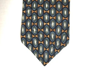 Louis Roth Mens Necktie Tie Orange Blue Geometric 100% Silk Wide 58" - Picture 1 of 4