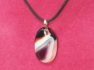 Jewelry Fused Glass Multicolor Swirl Pendant with Silky Cord Necklace Signed 16" - Picture 1 of 5
