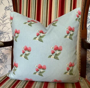 Sophie Allport *STRAWBERRY* Cotton Cushion Cover in Blue 40cm (16") BN - Picture 1 of 5