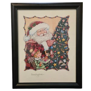 Arte impreso enmarcado Mary Engelbreit Navidad Papá Noel 7,5”x9,5” niña y árbol - Imagen 1 de 3