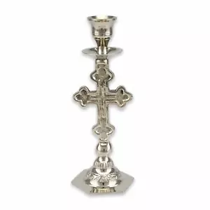 Cross Shape Silver Candle Holder - Christian Candlestick, Orthodox Church Stand - Picture 1 of 5