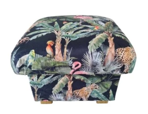 Storage Footstool Jungle Animals Midnight Velvet Fabric Pouffe Ottoman Safari - Picture 1 of 24